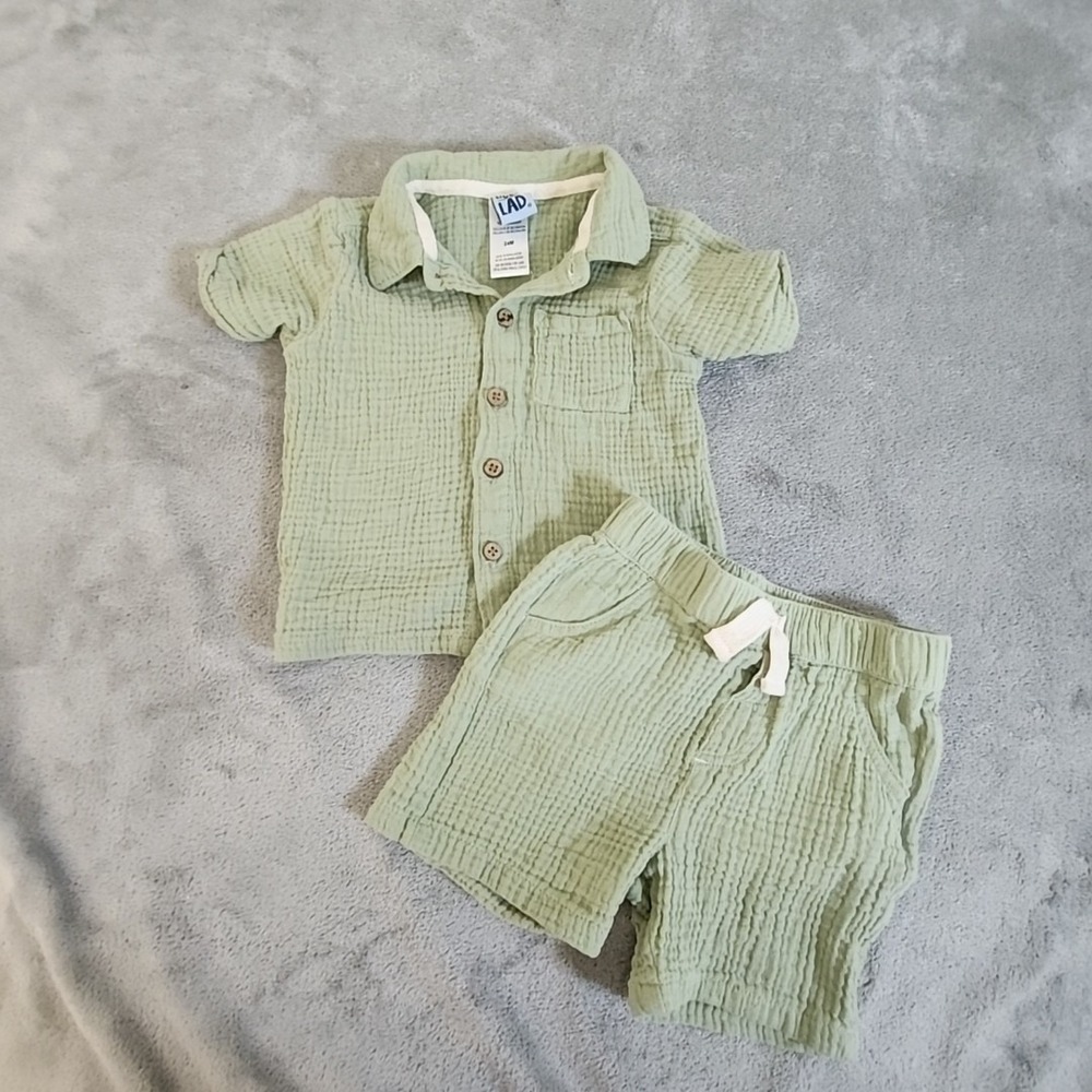 Little Lad Set‎ Toddler 24 Mths Green 2 Piece Set Shirt and Shorts Textured